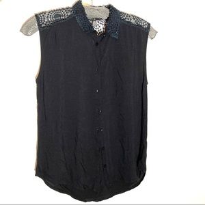 New Sleeveless Button Up with Crochet